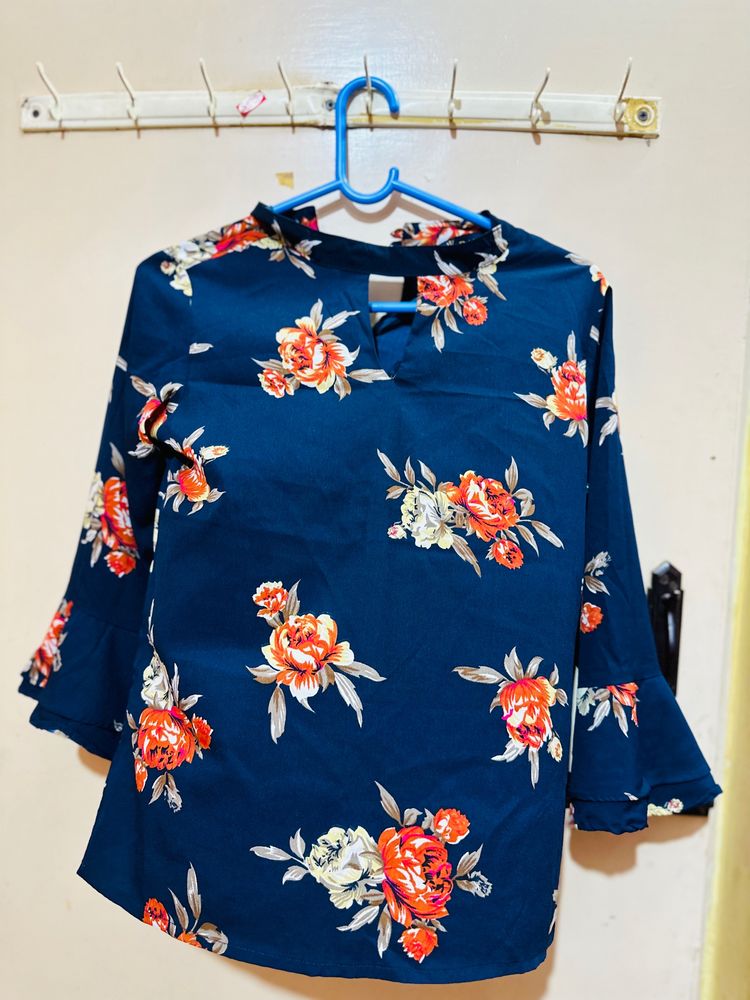 Floral Print Blue Top