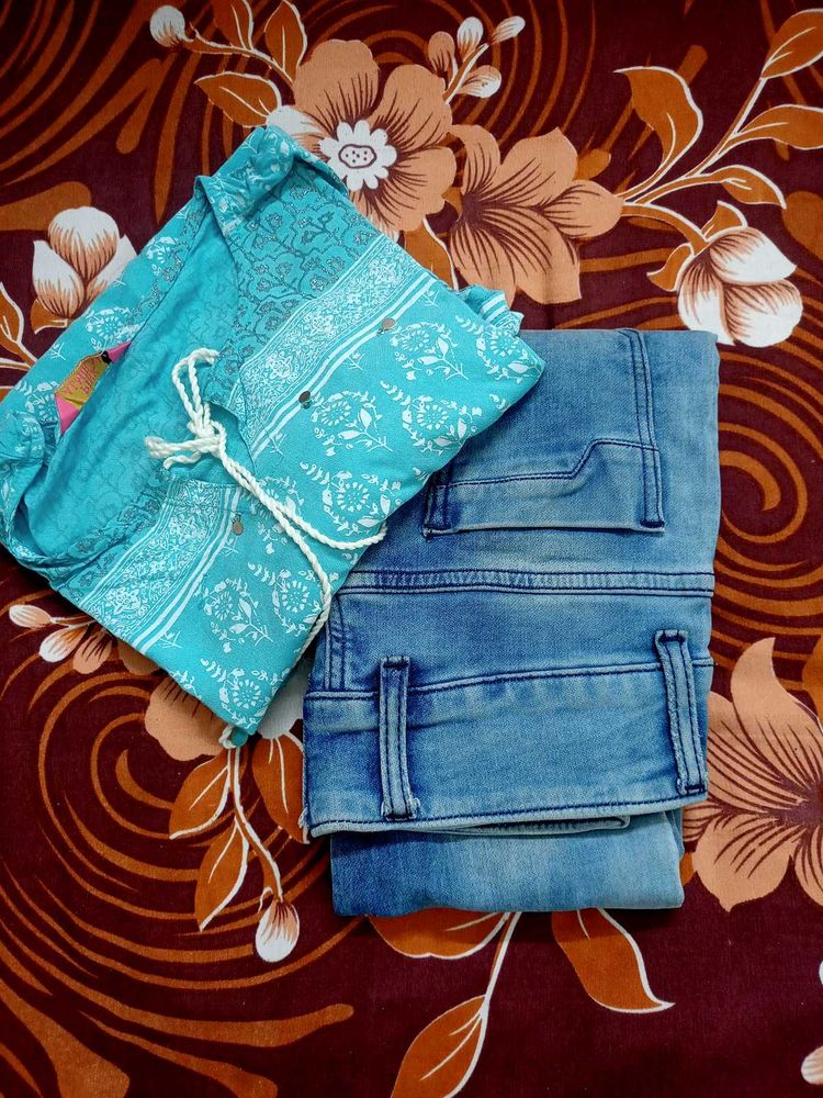 Both Jeans And Short Kurti Combo