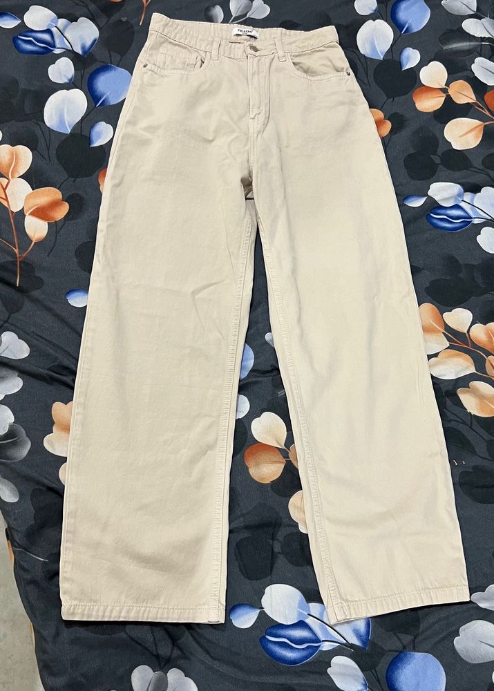 Beige Straight Fit New Jeans