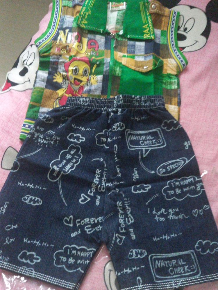 Green Jaket And Blue Shorts For Baby Boy