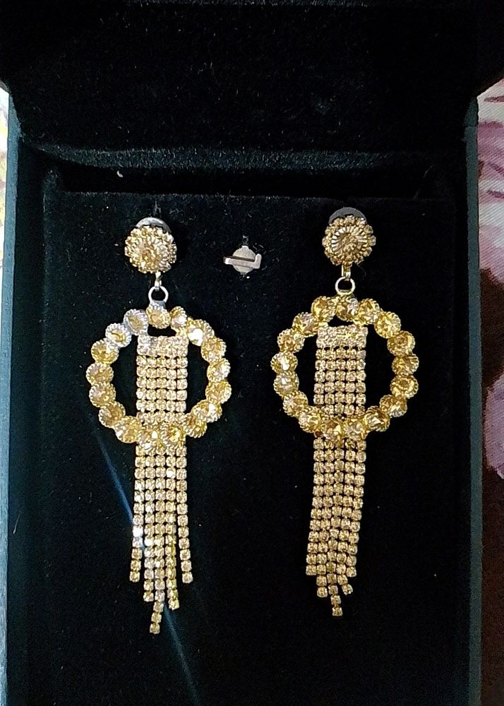 Rhinestone Chain Golden Colour Earrings💛s