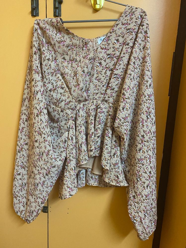 Western Top High Low Pattern With Belo Sleeves