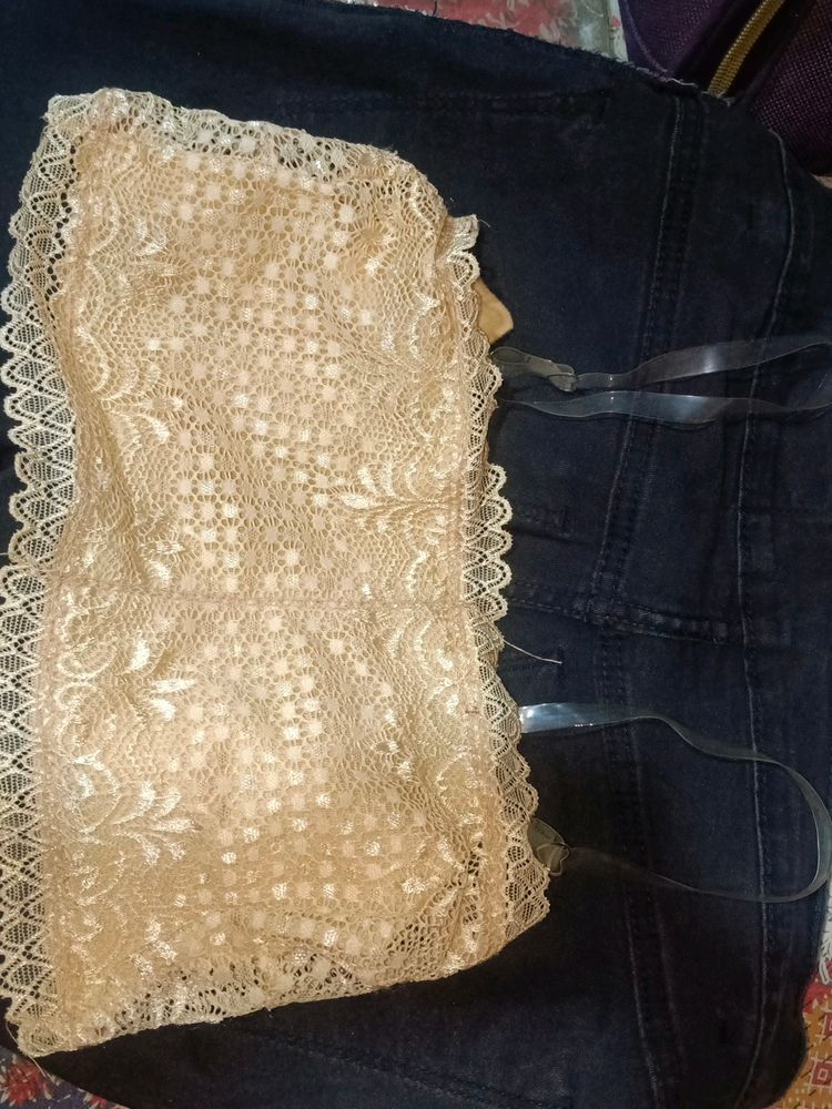 Net Bra With Transparent Strip And Removable Pad