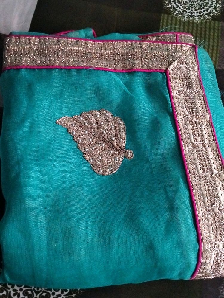 Offer ✅Turquoise Net SAREE😍ONLY SAREE