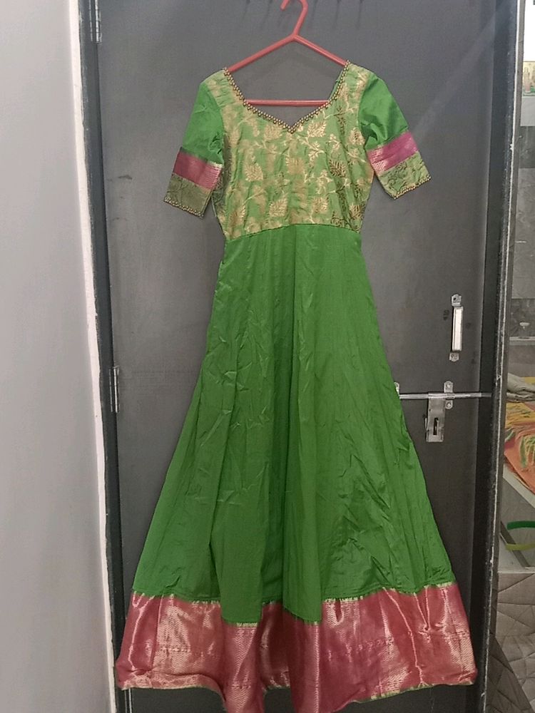 Women's Pink & Green Colour Dress Gown