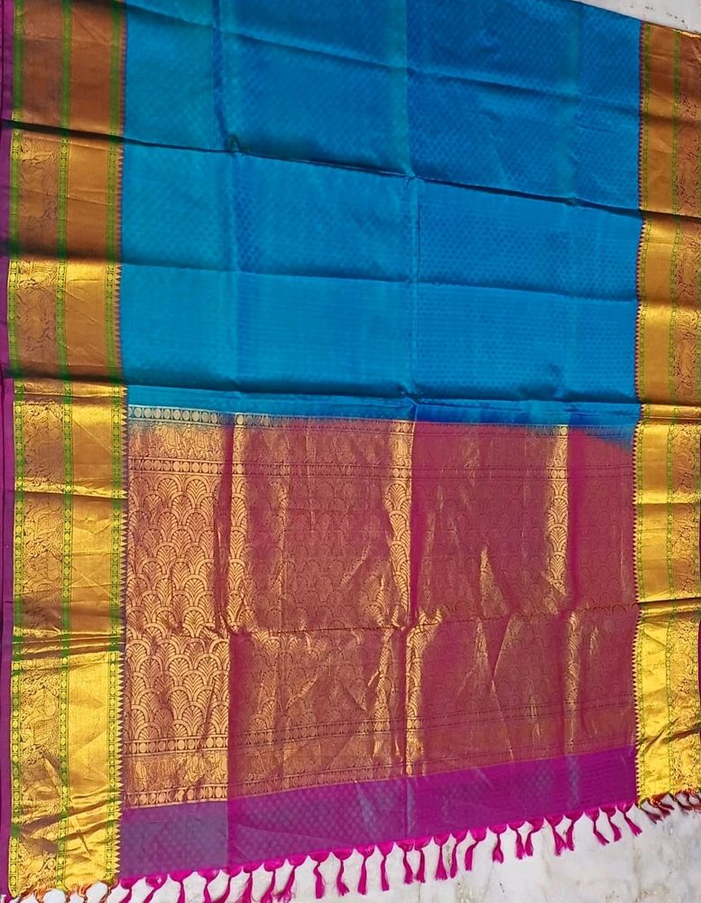 Blue And Pink Silk Saree