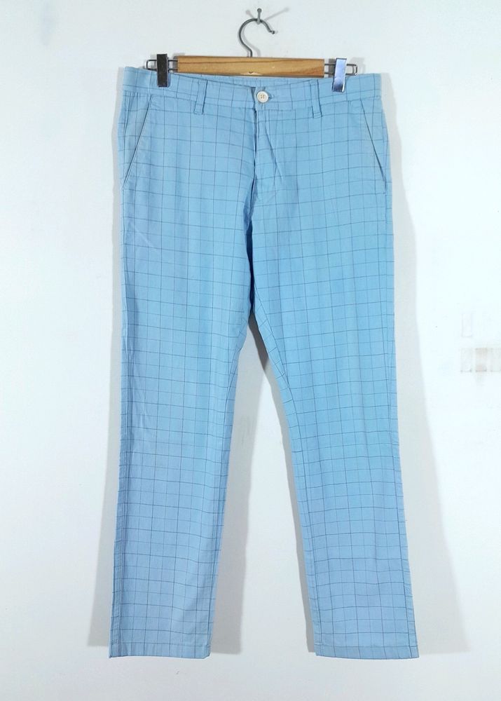 Light Blue Checks Cotton Pant (Men's)