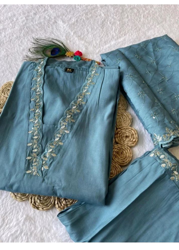 New Women Cotton Silk Kurta Pant Dupatta Set