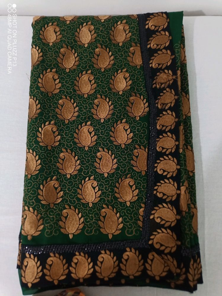 Green Wedding & Festival Designer Saree With Blous