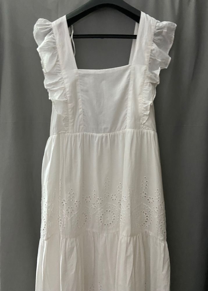 White Ethnic Embroidered Pure Cotton Dress