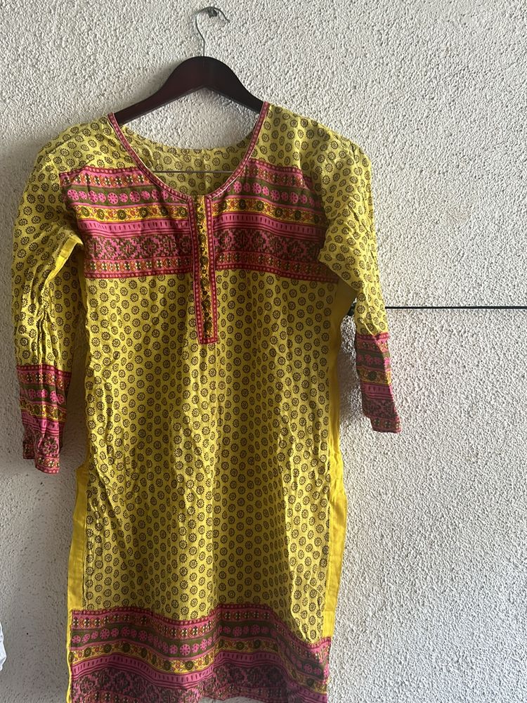 Yellow Pink  Kurti