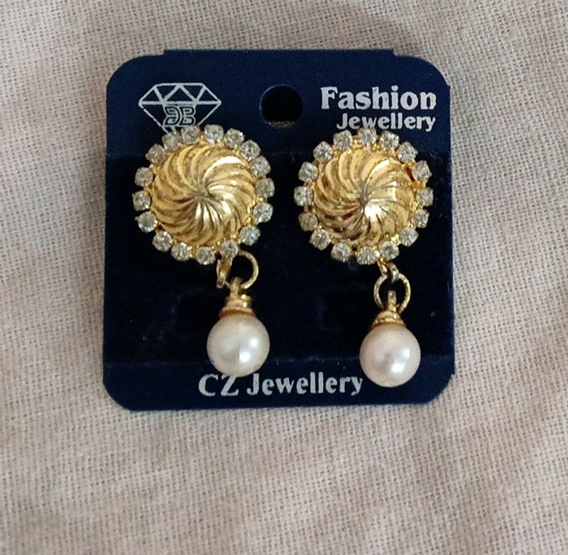 Golden Earrings With American Diamond And Pearl