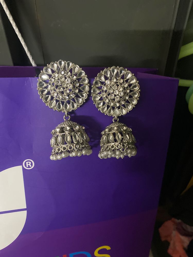 Silver Jhumka Earrings