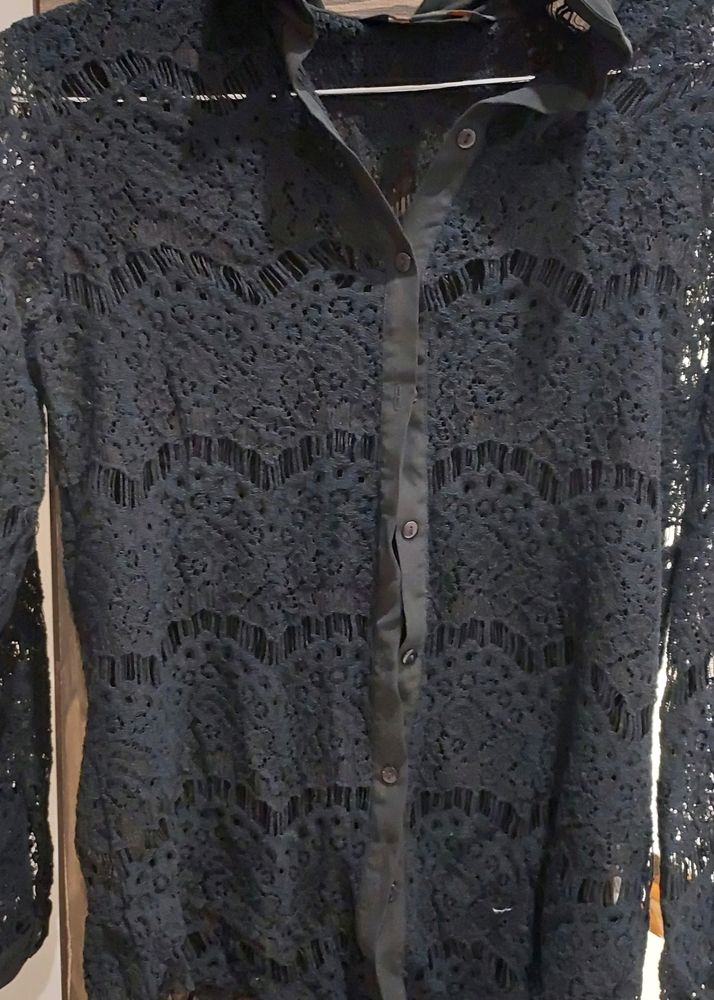 Black Net Lace Shirt