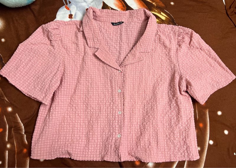 Pink Shirt Style Crop Top