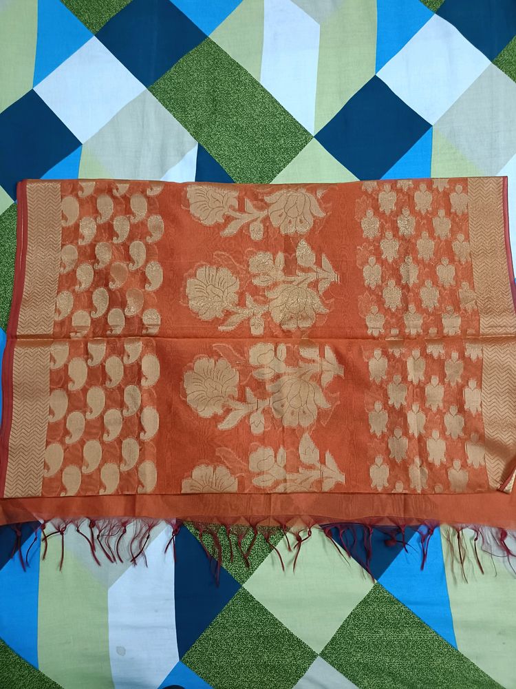 Orange Banarasi Silk Dupatta