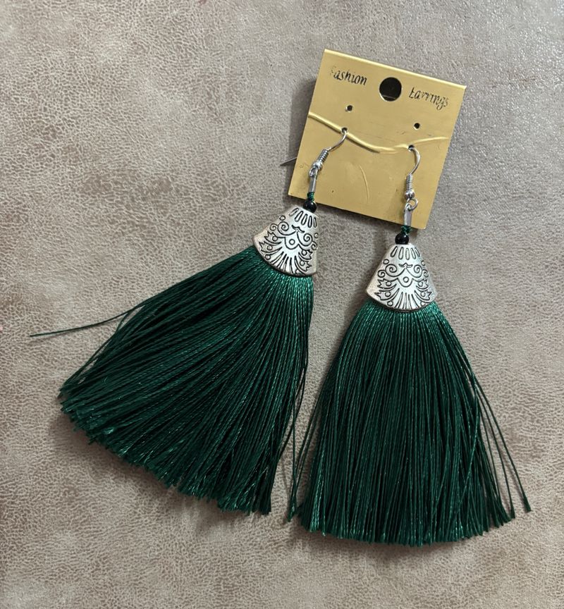 Green Tassel Earrings