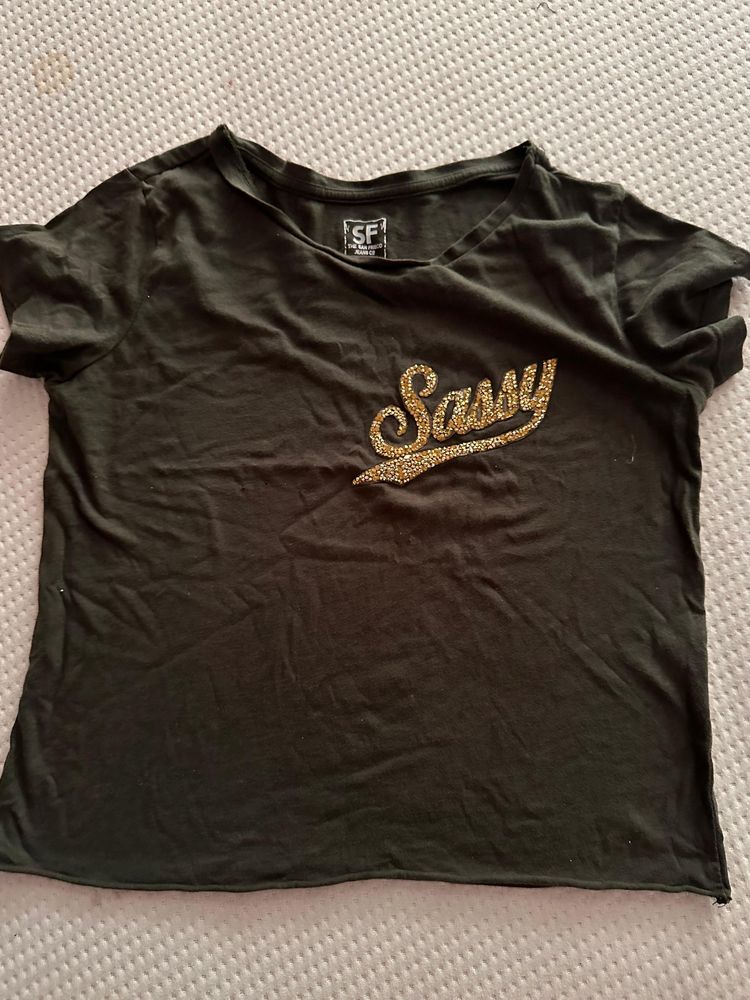 Crop Top With Embroidered “sassy”