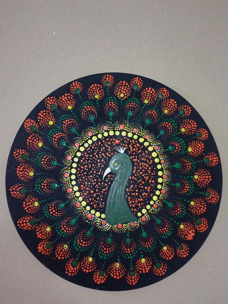 Handmade Green Peacock Mandala Painting