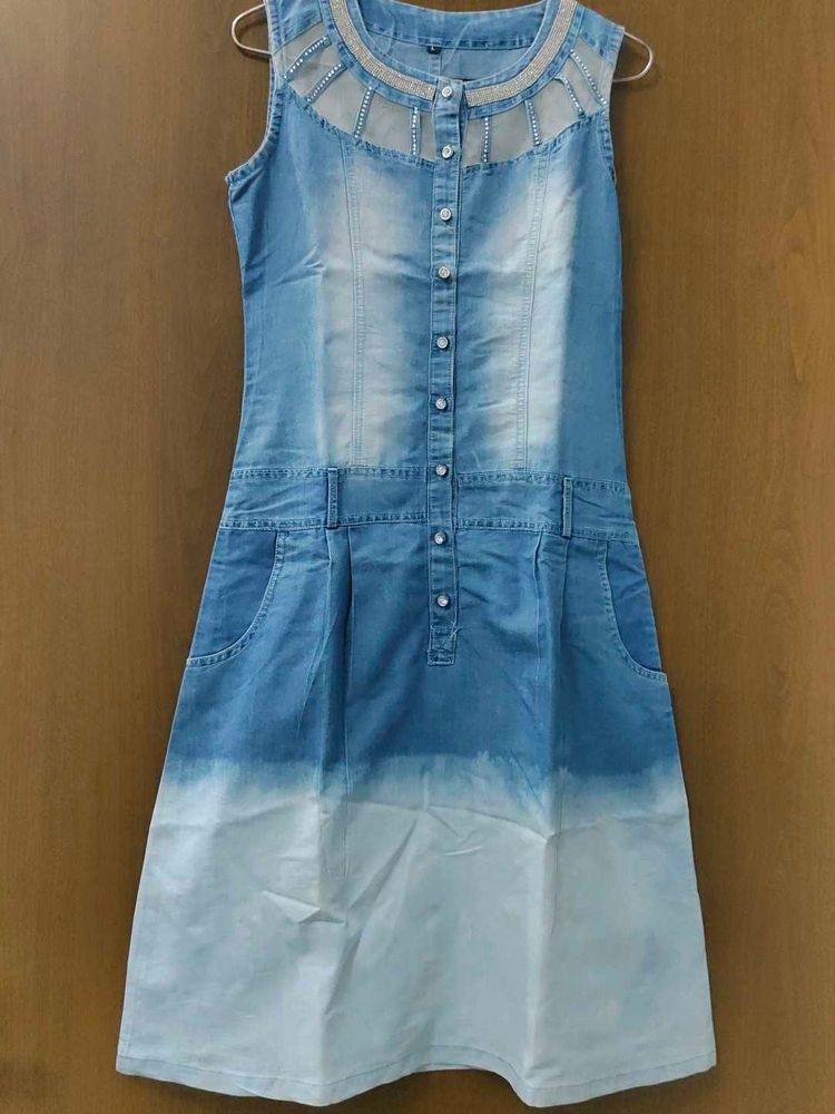 Denim Blue Dress With Stones