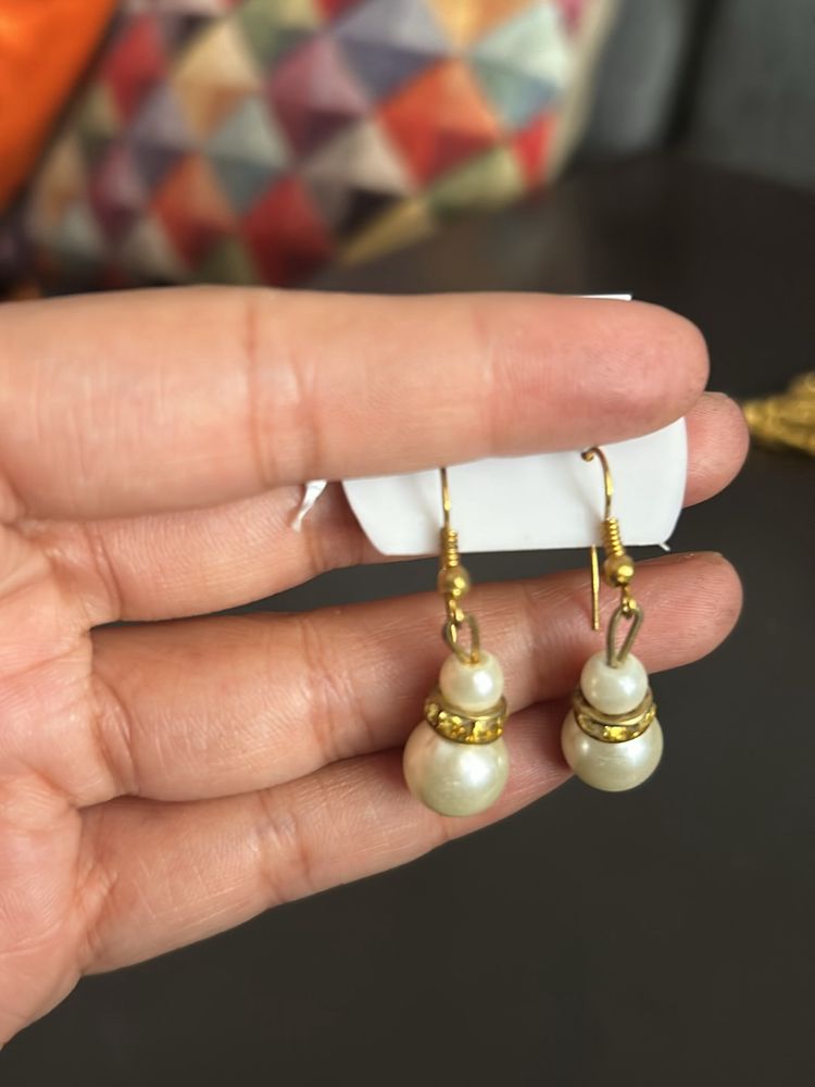 Combo Of 2- Hanging Pearl New Earring+ Necklace