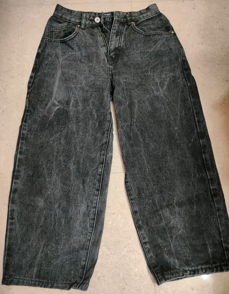 Charcoal Black High Waist Baggy Jeans.