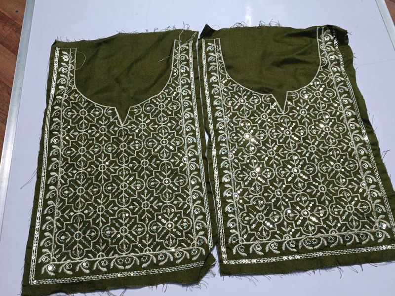 Combo Of 2 Neck Embroidery Patches Mehendi Green