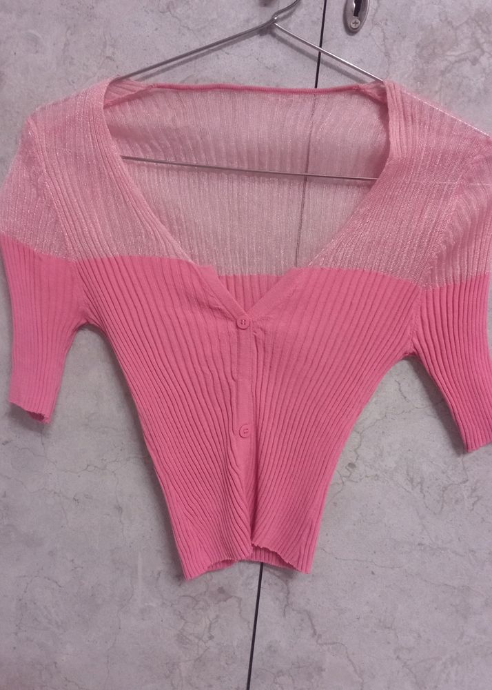 Ribbed Pink Top For Women