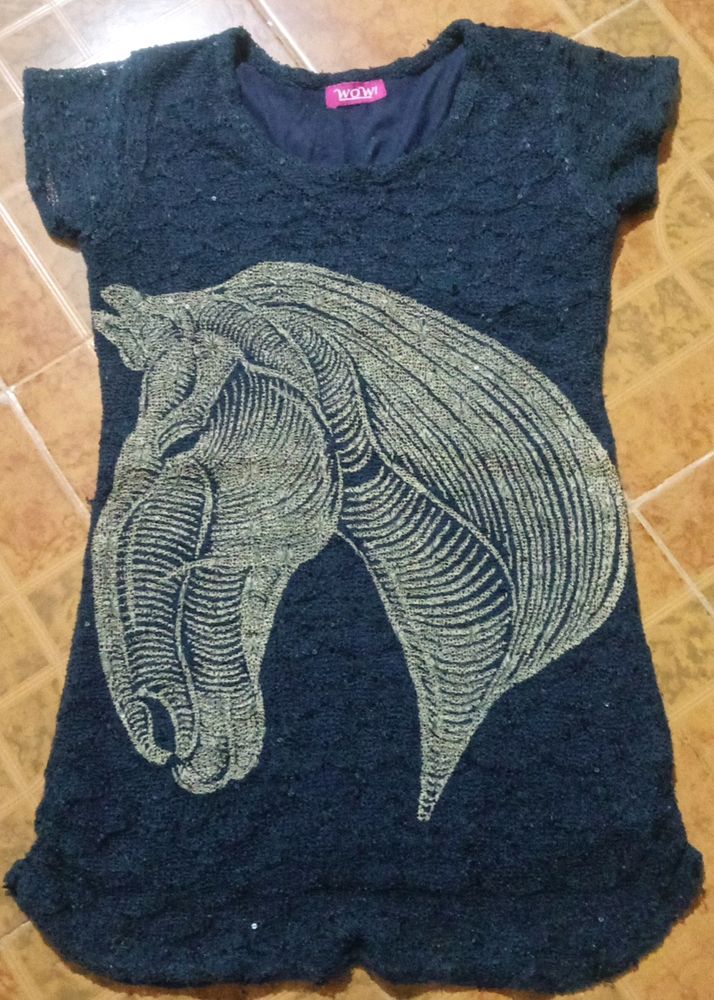 Navy Blue Horse Embroidery Tshirt