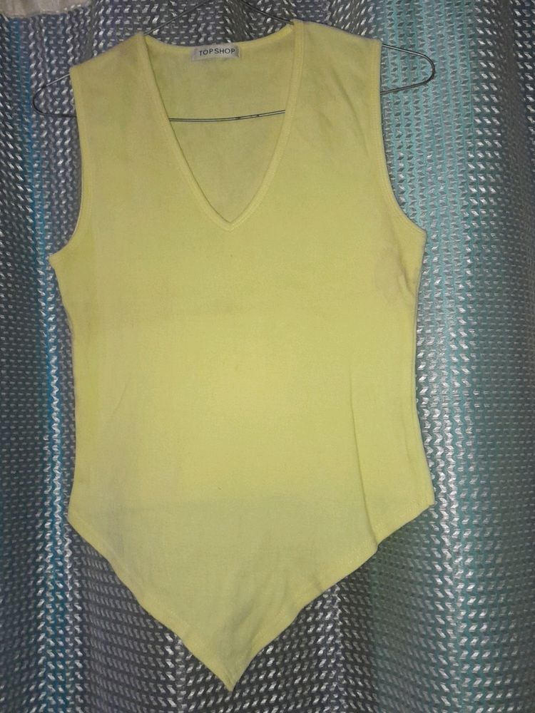 Cut Sleeves Yellow Top Hanging Front,Sale 70