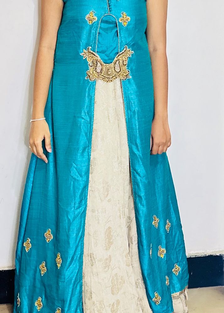 Ethnic Sky Blue And Cream Gown