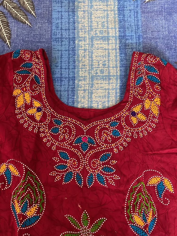 Red Colour Printed Kurti,Rajasthani print