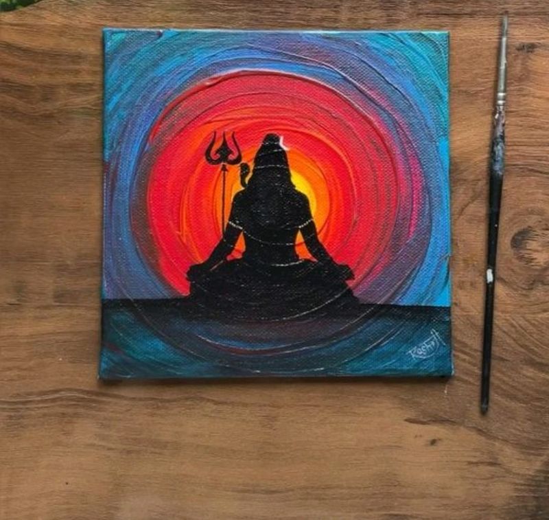 Shiva Painting On Canvas With Stand