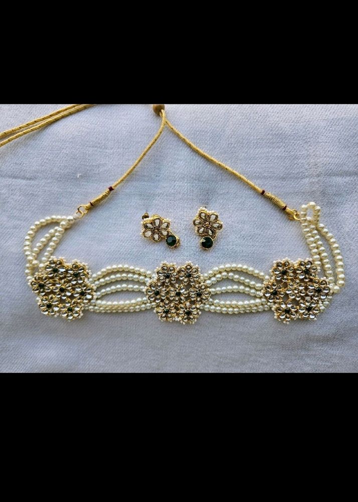 250 RS  Pearl Kundan Necklace Choker Set Rajputi