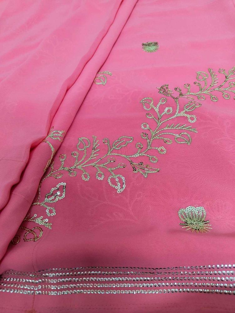 Baby Pink Embellished Sarees Without Blouse