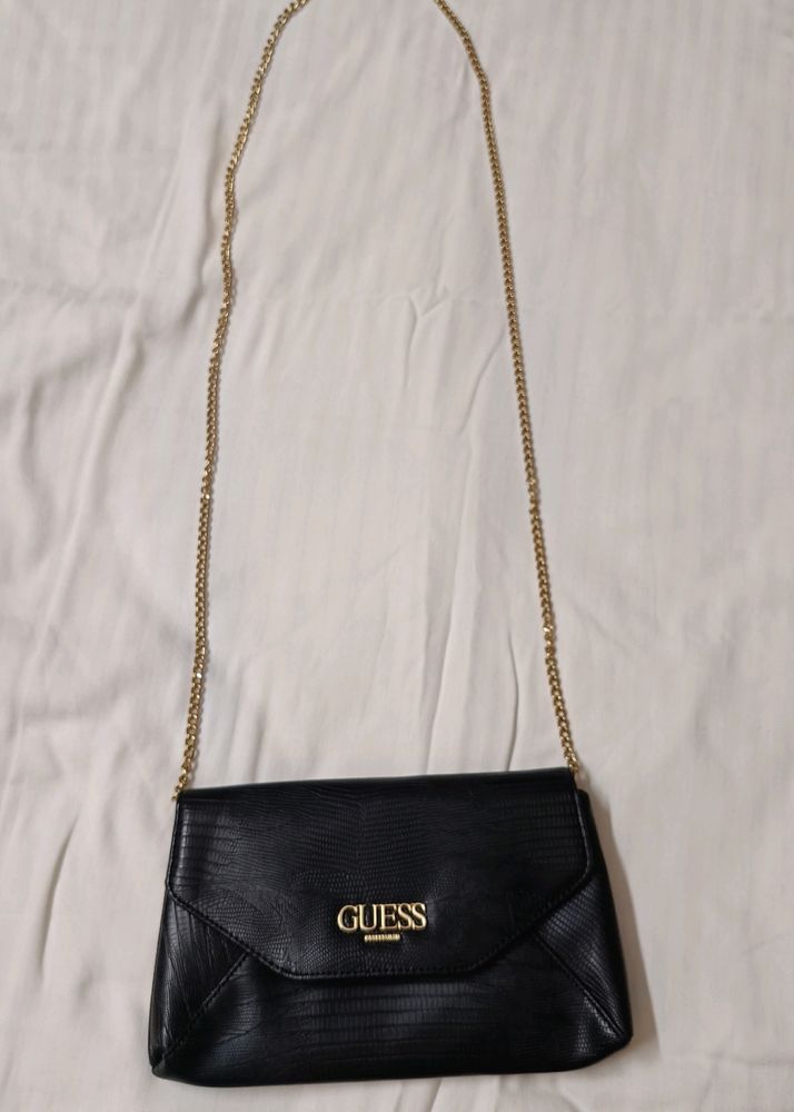 Guess Women Black Leather Metal Chain Sling Bag