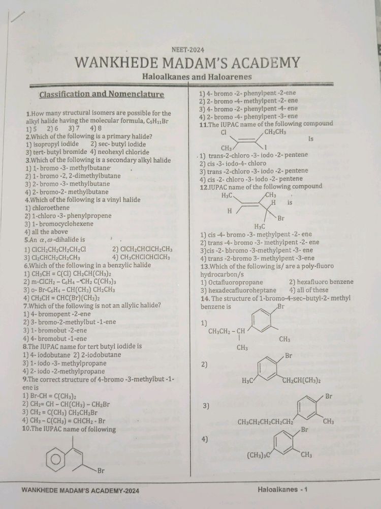 Chapter Wise Worksheet Of Chemistry Neet