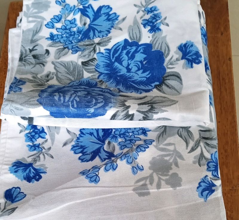 Blue Flowers Cotton Bedsheet With 2 Pillow Cover