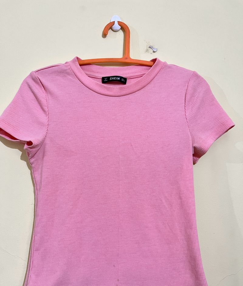 Pink SHEIN Ribbed Top