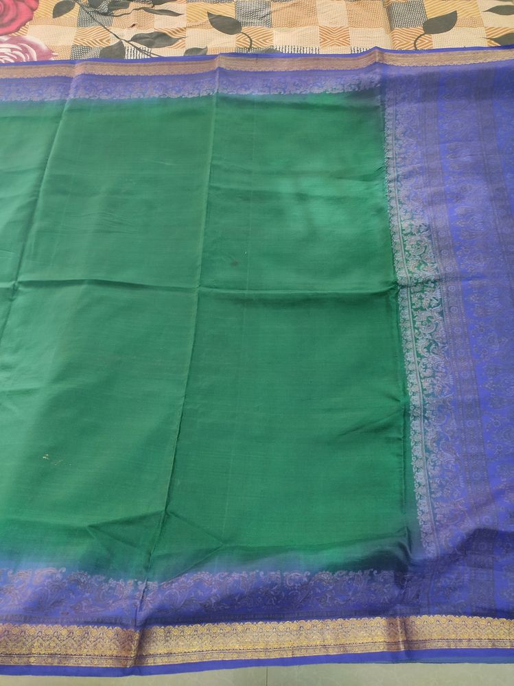 Green And Blue Crepe Silk Saree