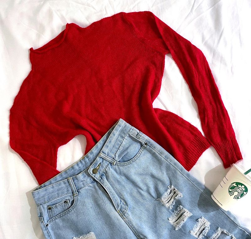 🎀Pinterest Knitted Oversized Red High Neck Top