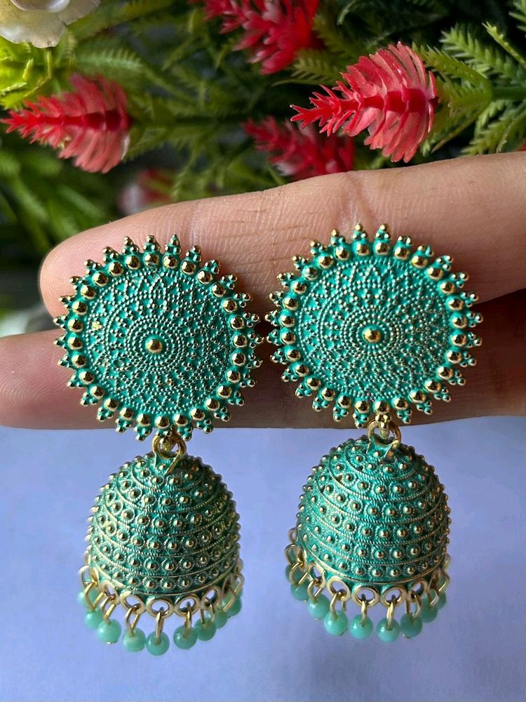 Teal Jumka Earrings