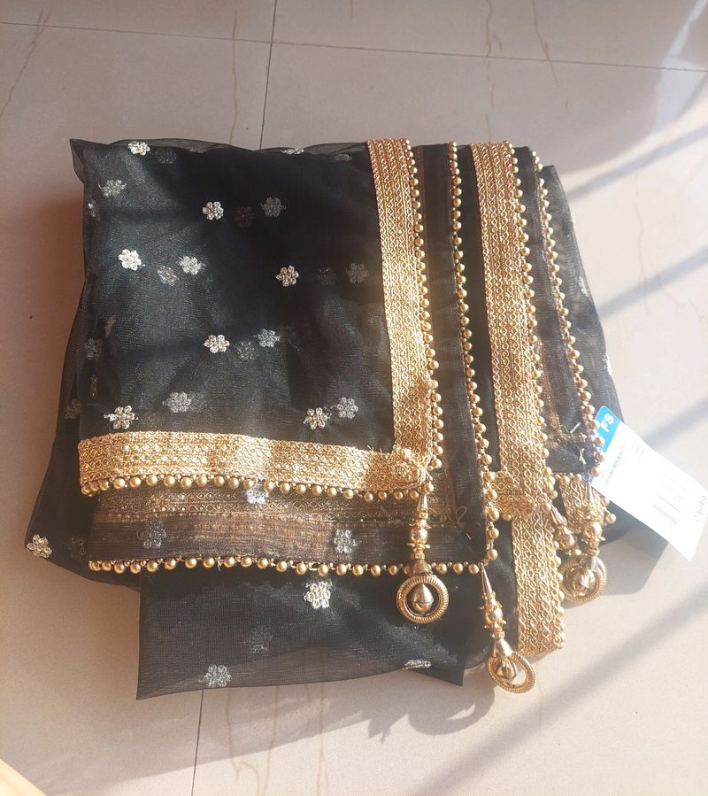 Black Embroidered Net Dupatta( New With Tag)