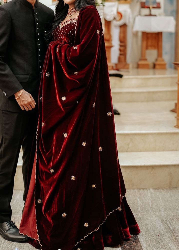 Maroon Velvet Lehenga