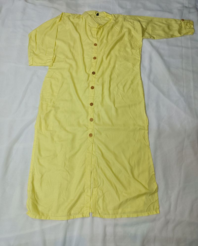 YELLOW SHIRT KURTI FOR WOMEN