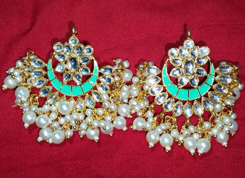 Kundan Earings In Green 💚 Colour