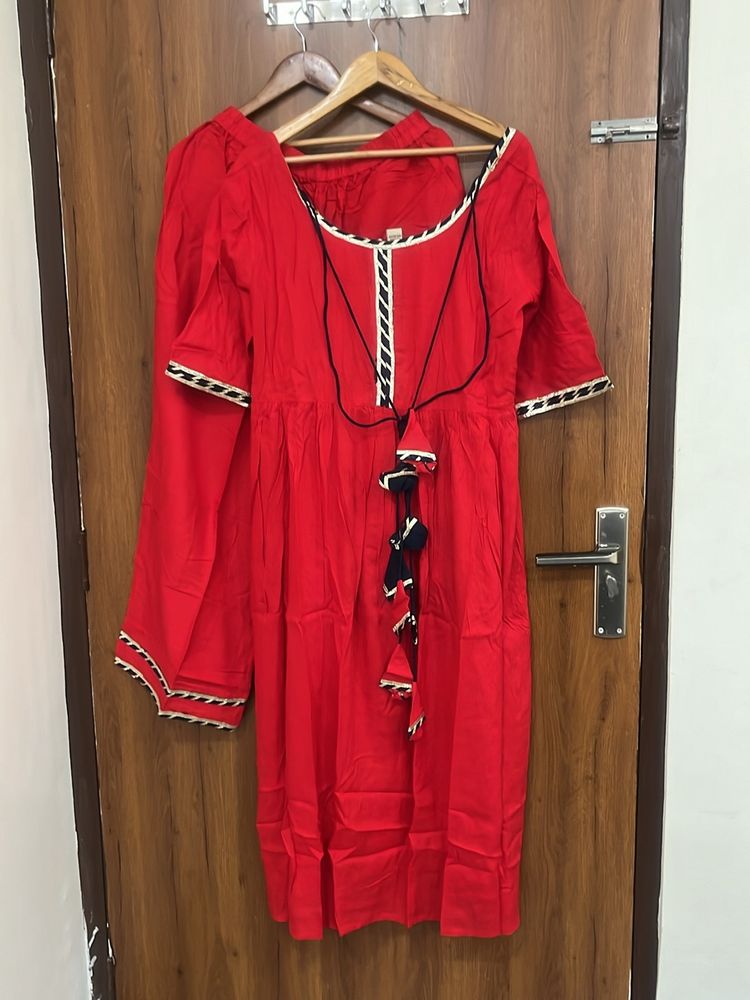 Anarkali Red Kurta With Palazzo For Festive