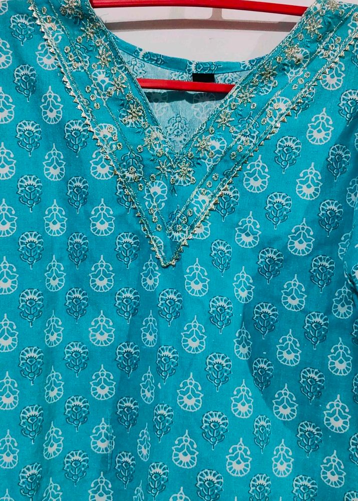 Embroidery Work Kurta With Plazo And Dupatta