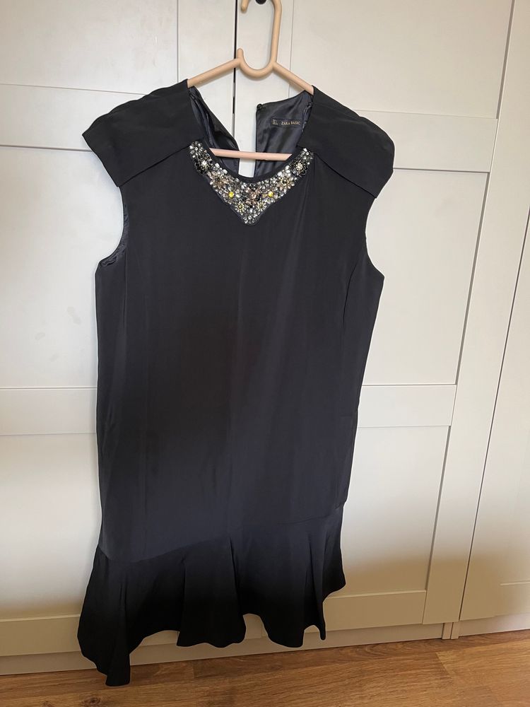 Zara Black Shift Dress With Embellishments