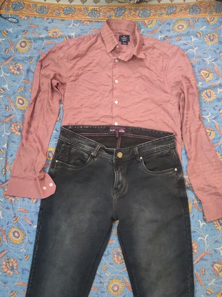 Combo Of Premium Rose Shirt And Black Denim Jeans